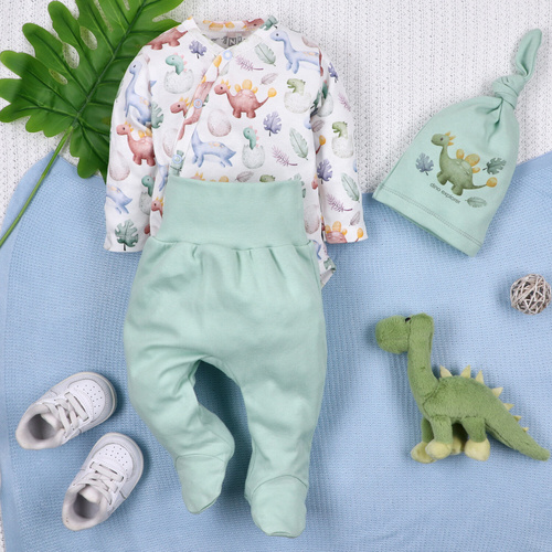 Pijama pentru bebeluși ABN-5573 Dino Explorer Nini Mentă | Bumbac organic, croială confortabilă