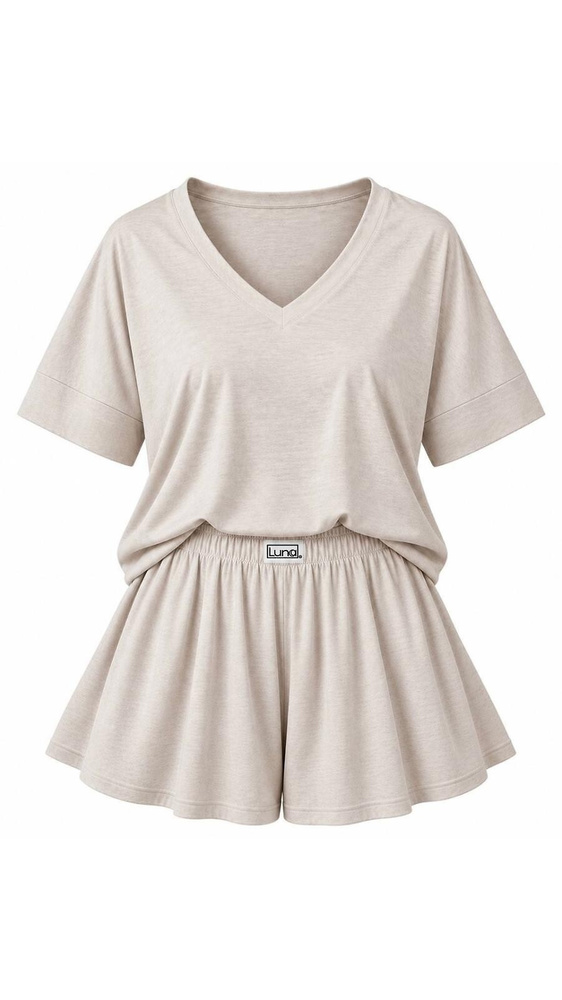 Luna 1313 pijama damă bej 100% bumbac, tricou și pantaloni scurți