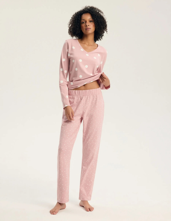 Henderson Gitte 45425 Pijamale damă lungi 100% bumbac, decolteu în V, dusty rose