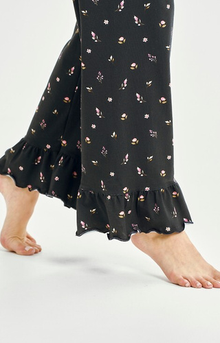 Pijamale damă 3440 Mina Taro bleumarin - bumbac cu imprimeu floral, mâneci lungi