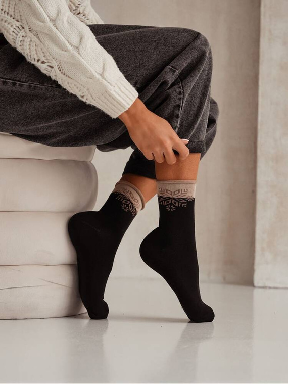 0071-007 Snowflake Unique Ciorapi de Crăciun damă Milena - negri