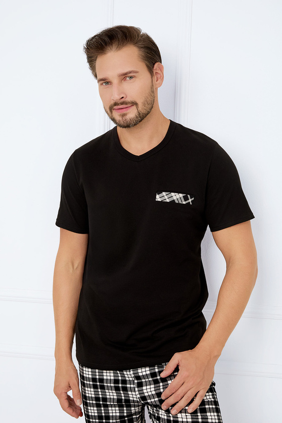 Klark Pijama cu mânecă scurtă pentru bărbați, pantaloni scurți Italian Fashion - negru/print 