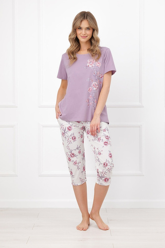 Italian Fashion Karilla Pijamale damă 3/4 din bumbac 100% cu pantaloni și imprimeu floral