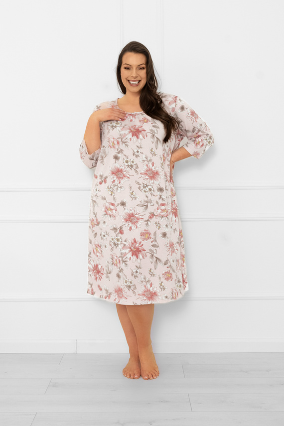 Cămașă de noapte pentru femei Betula - bumbac, mânecă 3/4, motiv floral Modă italiană