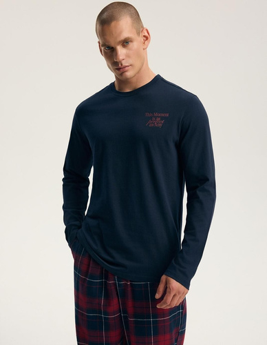 Pijamale bărbați Henderson 45455 Indigo bleumarin 100% bumbac flanel