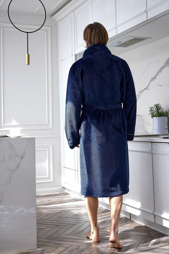 L&L 2661 Elegant Halat de baie bărbați clasic cu guler șal moale, bleumarin