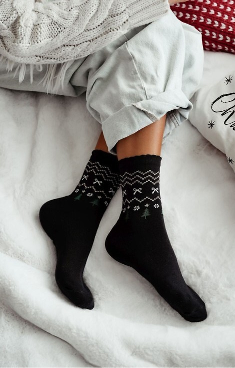 1283-035 Șosete de Crăciun pentru femei Milena, negre - colorate, bumbac, cu lurex