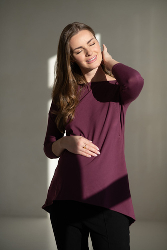 Tunica maternitate și alăptare Mommy Mauve Wine Milk&amp;Love – Bluză supradimensionată cu fermoare ascunse, bumbac Oeko-Tex
