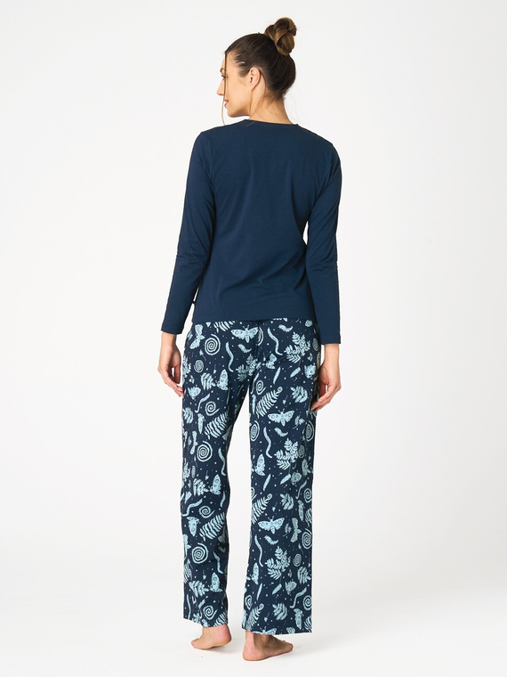 Pijamale damă Key LNS 534 bleumarin, bumbac, lungă, cu buzunare