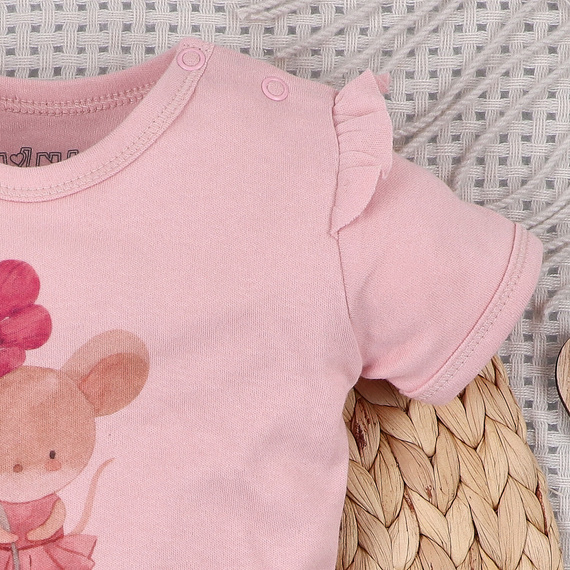 Body bebeluși Nini Little Mouse bumbac organic capse pe umăr mânecă scurtă