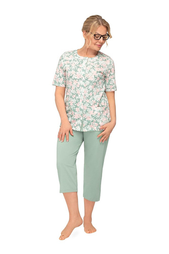 Pijamale damă Martel Maria I 200 cu nasturi, 100% bumbac, mânecă scurtă, verde, mărimea 40