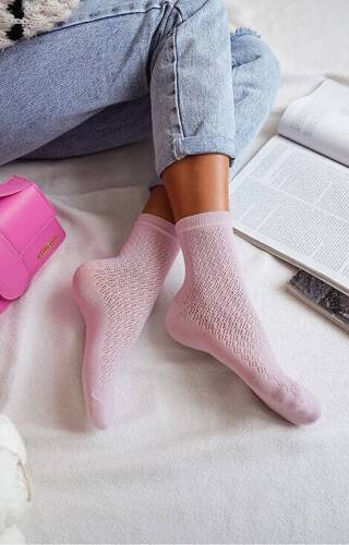 0989-006 Șosete ajurate de damă Milena - roz pudrat