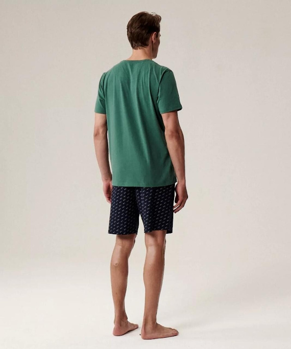 Pijamale bărbați NMP-395 - bumbac verde și bleumarin, mâneci scurte, ușoare și confortabile pentru vară