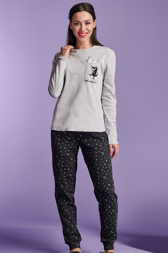 Pijamale dama Shearly Sorbetto gri - 100% bumbac, aplicare 3D, pantaloni cu mansete