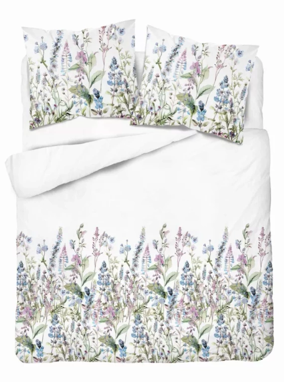 5485 B Detexpol Satin Stories lenjerie de pat satin alb-albastru | 100% bumbac, țesătură din satin, fermoar, ambalaj cadou