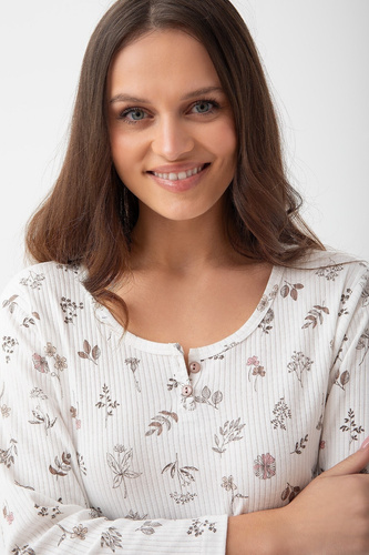 Cămașă de noapte 271 Luna ecru – bumbac striat, mâneci 7/8, confort și stil