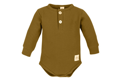 03249DRPGB Body polo cu mâneci lungi „Natural Waffel” Makoma maro auriu
