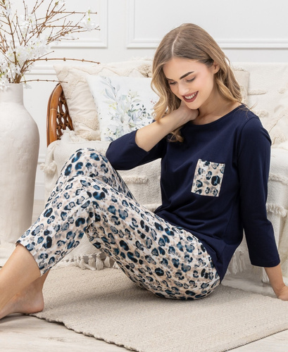 Pijamale dama Leveza Wiktoria 1664 - bumbac, bleumarin, maneci lungi