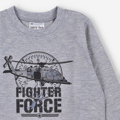 Bluză de băieți cu mânecă lungă KAR-1018 Lagarto Verde, gri - bumbac cu elastan, producție poloneză