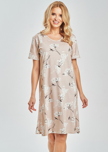 Cămașă de noapte damă 3538 Fiora Taro – 100% bumbac, imprimeu vegetal, lungime până la genunchi | Ușoară pentru vară
