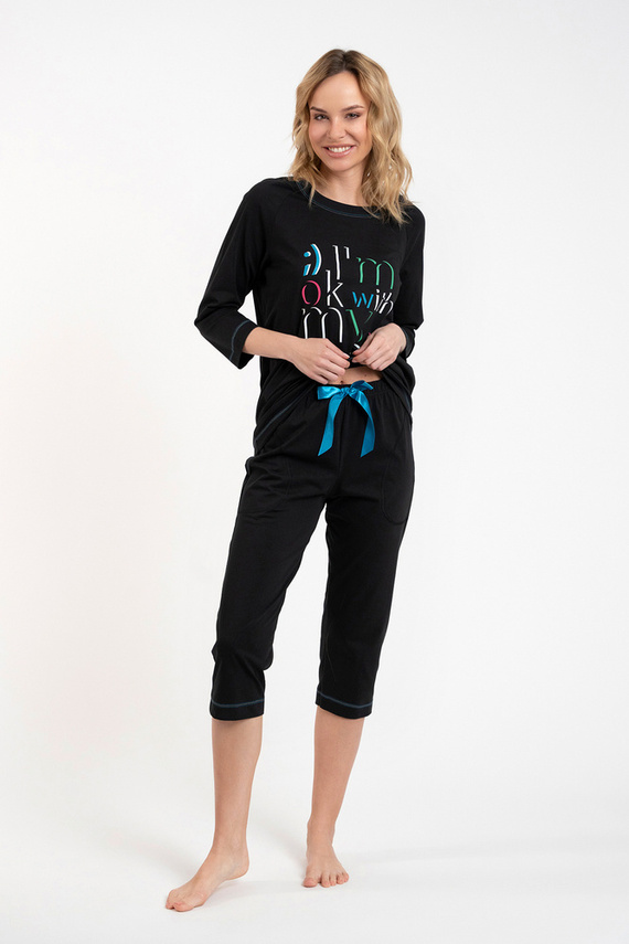 Pijama de damă Olza 3/4 mâneci, 3/4 pantaloni Italian Fashion - negru