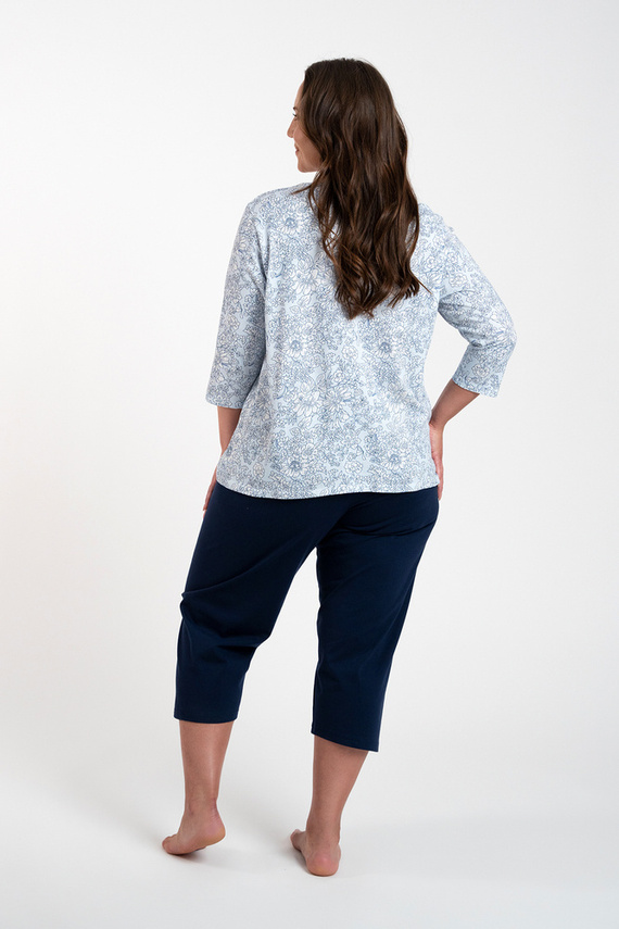 Pijama de damă Antonia mâneci 3/4, pantaloni 3/4 Modă italiană - imprimeu albastru/verde