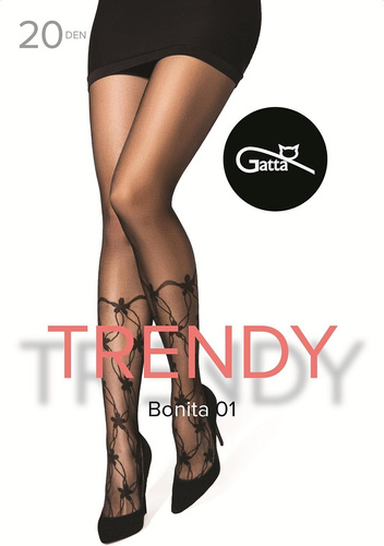 Gatta Trendy Bonita wz.01 20 den – dresuri negre damă cu model floral