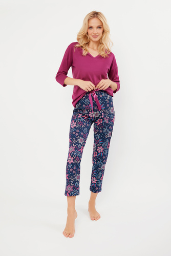 Folk Pijama pentru femei mâneci 3/4, pantaloni 7/8 Modă italiană - mure/print