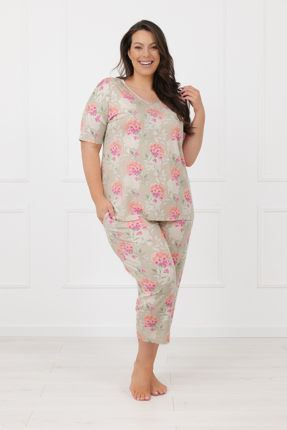 Pijama damă HARMONIA Italian Fashion mânecă scurtă pantaloni 3/4 vâscoză