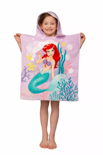 Poncho pentru copii Ariel Mermaid roz Prosop cu glugă Disney Jf24 Pentru piscină, plajă, baie Jerry Fabrics