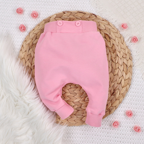 ABN-5426 Flori colorate Pantaloni de trening Nini din bumbac organic, roz