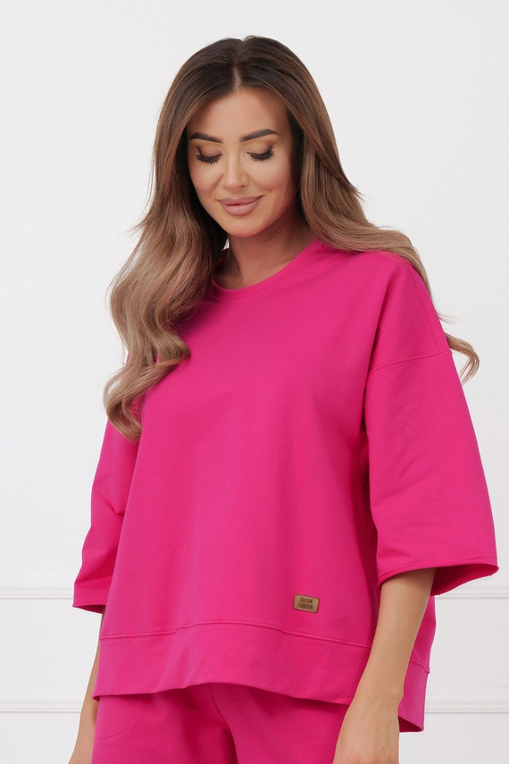 Bluza Kaori Italian Fashion 3/4 mânecă bumbac elastan - fucsia