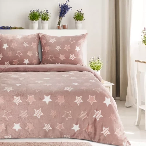 Lenjerie de pat din velur Flano 4 stele Eurofirany roz pudrat