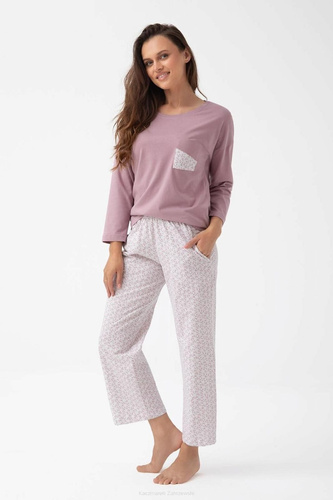 Pijamale dama 339 Luna - bumbac, maneci 7/8, culoare cacao, confort si stil