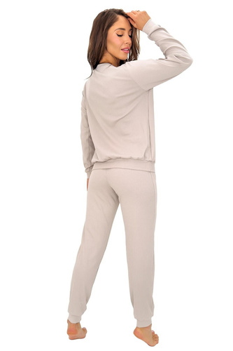 Pijamale damă Donna Home Long bumbac cu dungi mânecă lungă și pantaloni bej