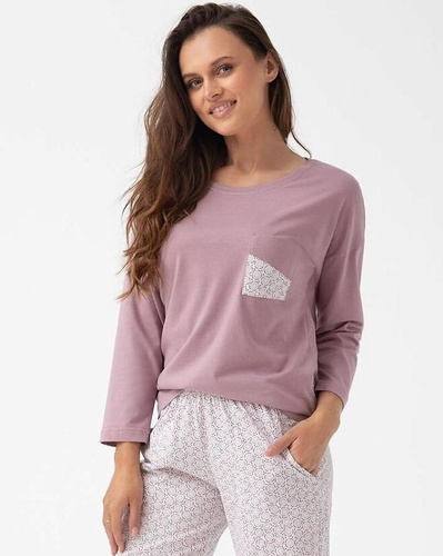 Pijamale dama 339 Luna - bumbac, maneci 7/8, culoare cacao, confort si stil