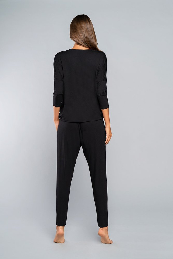 Stil Set cu mâneci 3/4 pentru femei, lungime.pantaloni de modă italiană negru