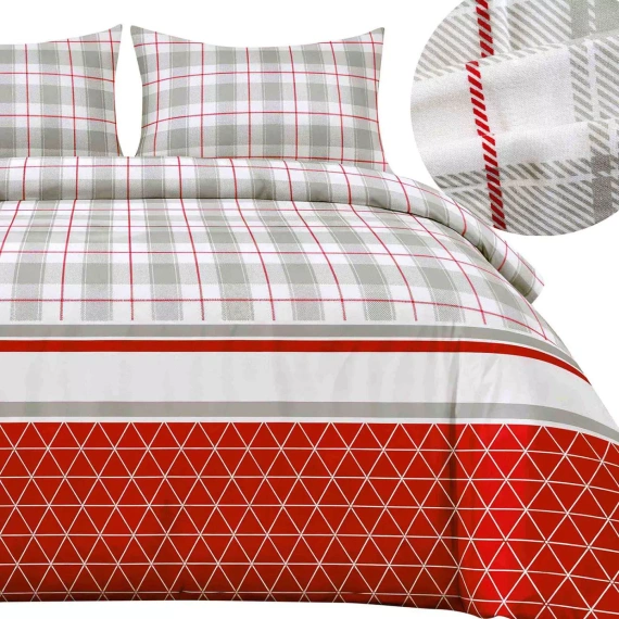31516/1 Set de lenjerie de pat de Crăciun din flanel Flannellove Darymex gri roșu - set 100% bumbac, călduros și moale