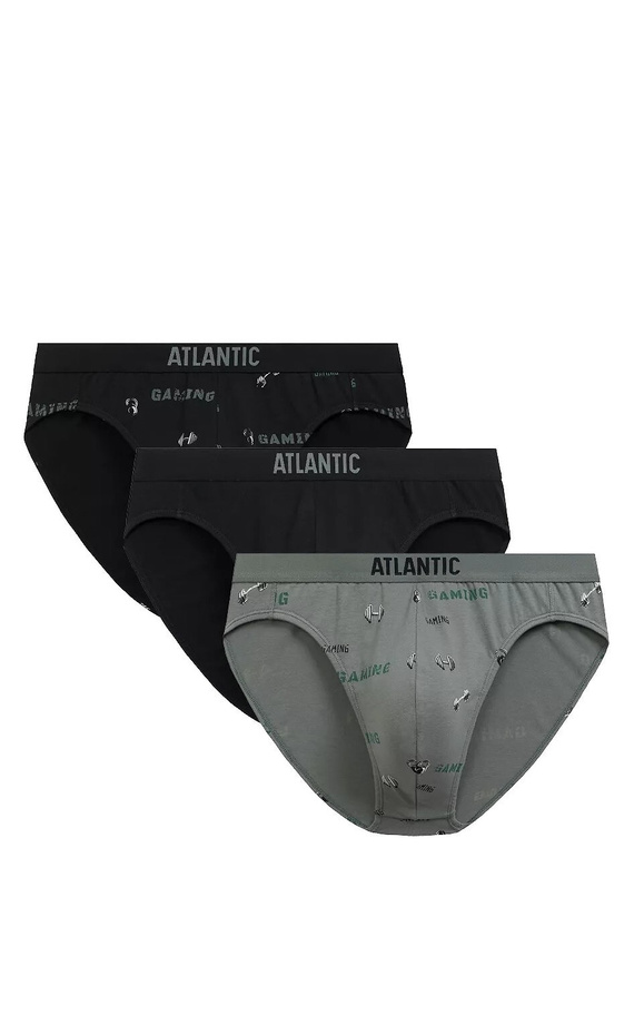 Slip bărbați Atlantic 3MP-206/25 negru kaki - bumbac, pachet de 3, croială clasică