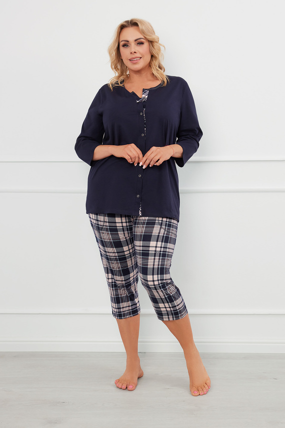 Pijama de damă Dona Mâneci 3/4, pantaloni 3/4 Modă italiană - albastru marin/print