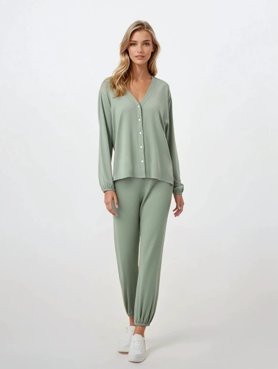 Pijamale cu fermoar Pure Harmony Momenti Per Me, mentă