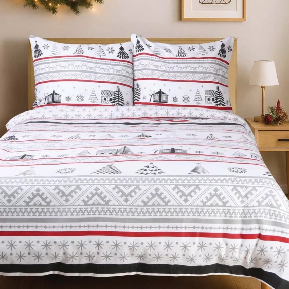 31514/1 Set de lenjerie de pat de Crăciun din flanel Flannellove Darymex gri roșu - set 100% bumbac, călduros și moale