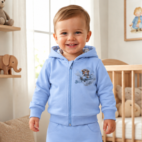 NINI Baby Bear Pilot bluză organică pentru bebeluși cu fermoar ABN-5751/BLE