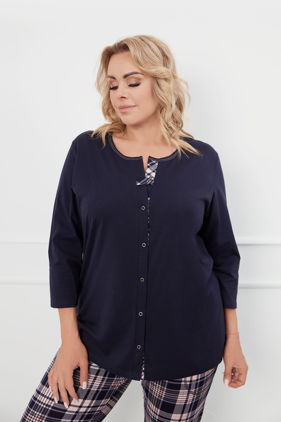 Pijama de damă Dona Mâneci 3/4, pantaloni 3/4 Modă italiană - albastru marin/print