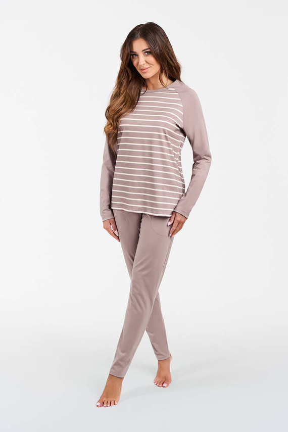 Oda Pijama cu mânecă lungă pentru femei, pantaloni lungi Italian Fashion - imprimare cappuccino/cappuccino