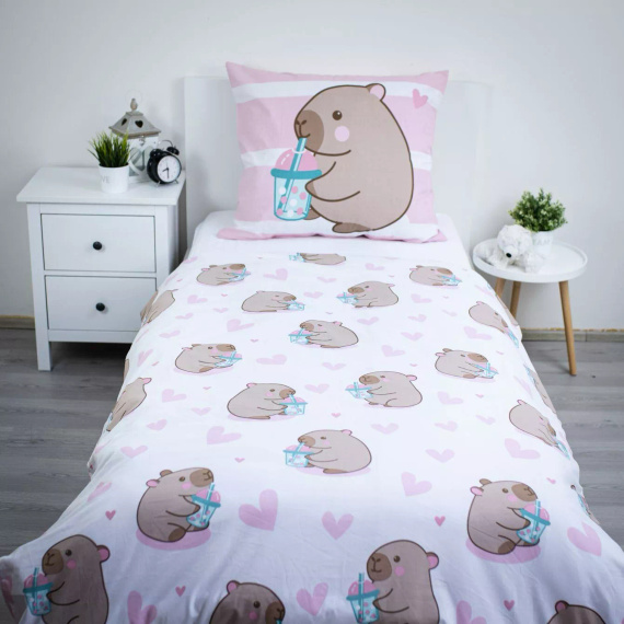Lenjerie de pat din bumbac 140x200 Kapibara roz 70x90 Jerry Fabrics