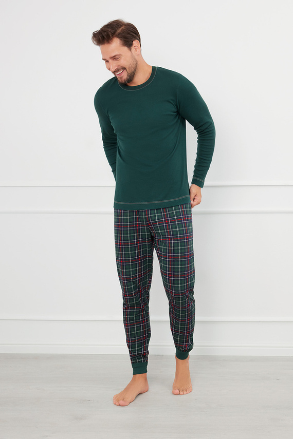 Fogo Pijama bărbătească cu mânecă lungă, pantaloni lungi Italian Fashion - verde/print 