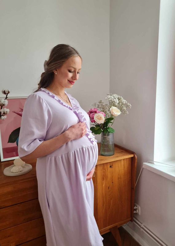 Cămașă de noapte Natalie Marija 34NA – 100% bumbac, maternitate și alăptare, cu volane