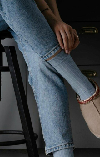 ART.130 Lână Merino Naturală Șosete de damă Steven albastru - dungi, fără cusături, călduroase