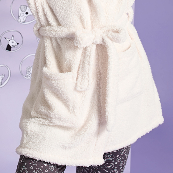 Halat de baie pentru femei Igrid Sorbetto - Alb, pufos cu glugă tip ursuleț de pluș